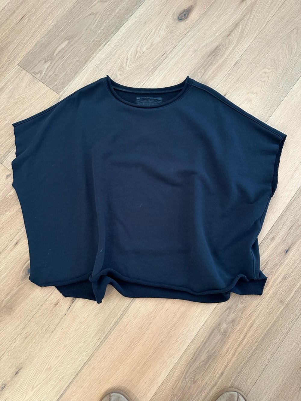 Frank & Eileen Navy Caplet Relaxed Short Sleeve Top